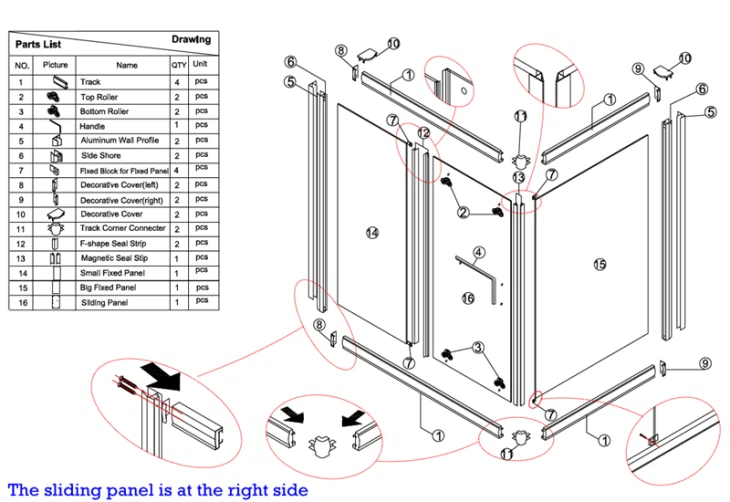 Rectangle Framed Sliding Glass Shower Doors
