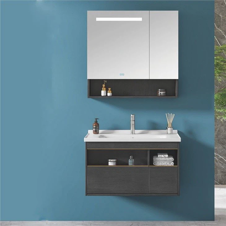 black bathroom vanity with sink